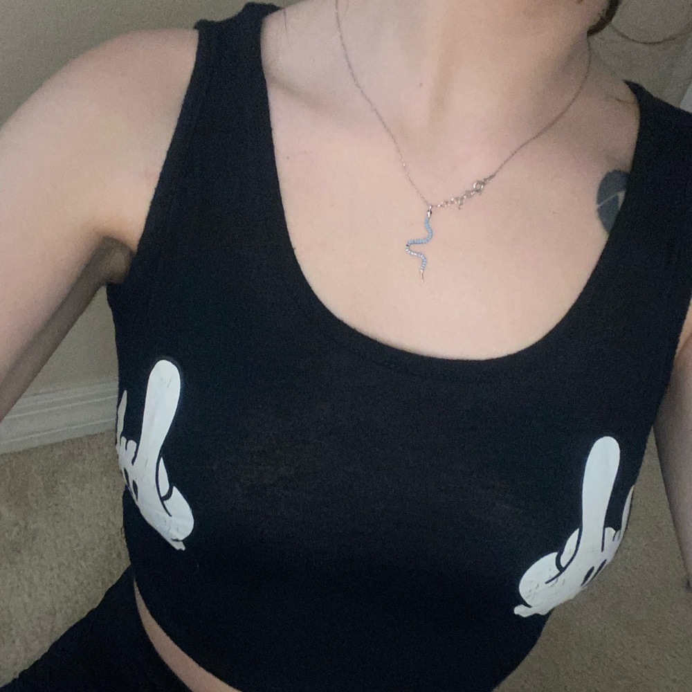 Rock and roll mickey mouse crop top black and white